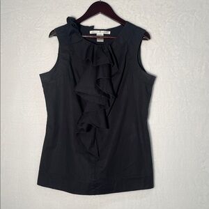 Diane von Furstenberg Top Womens 4 Black  Sleeveless Ruffle Summer Casual